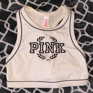 VICTORIA SECRET PINK WHITE SPORTS HALTER BRA (S)